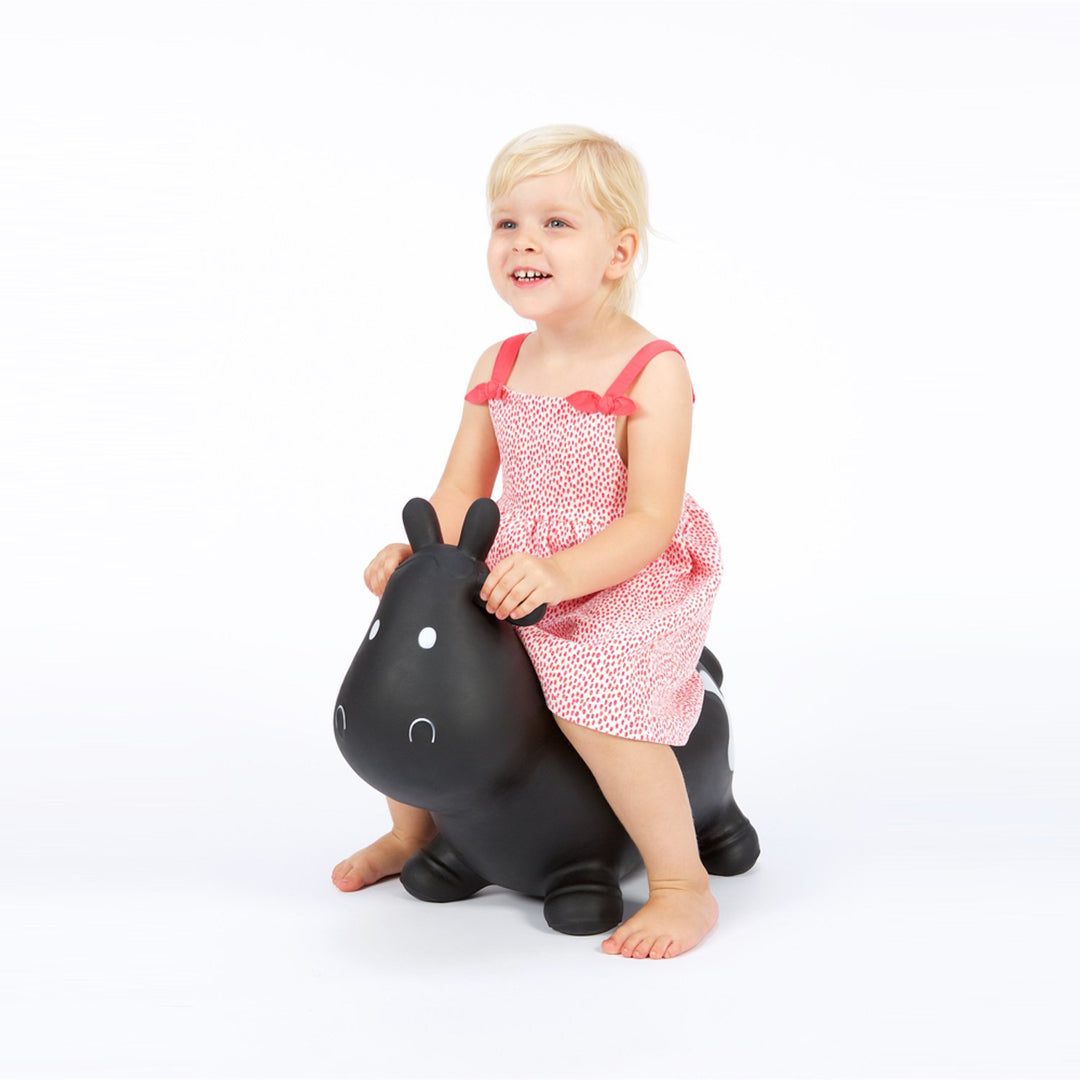 Hoppimals Black Cow Rubber Jumping Space Hopper Jumper Toy with Pump