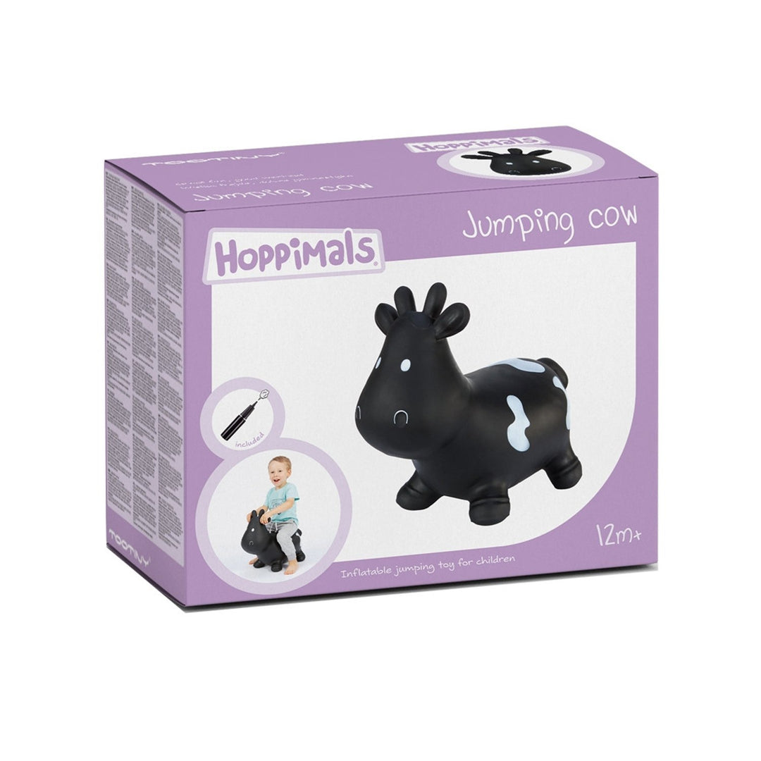 Hoppimals Black Cow Rubber Jumping Space Hopper Jumper Toy with Pump