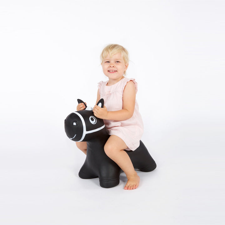 Hoppimals Black Horse Rubber Jumping Space Hopper Jumper Toy with Pump