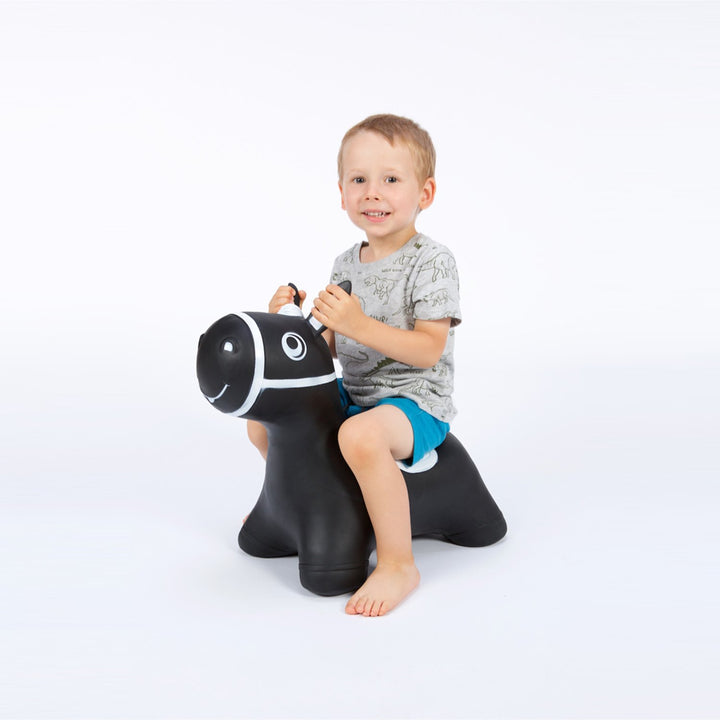 Hoppimals Black Horse Rubber Jumping Space Hopper Jumper Toy with Pump