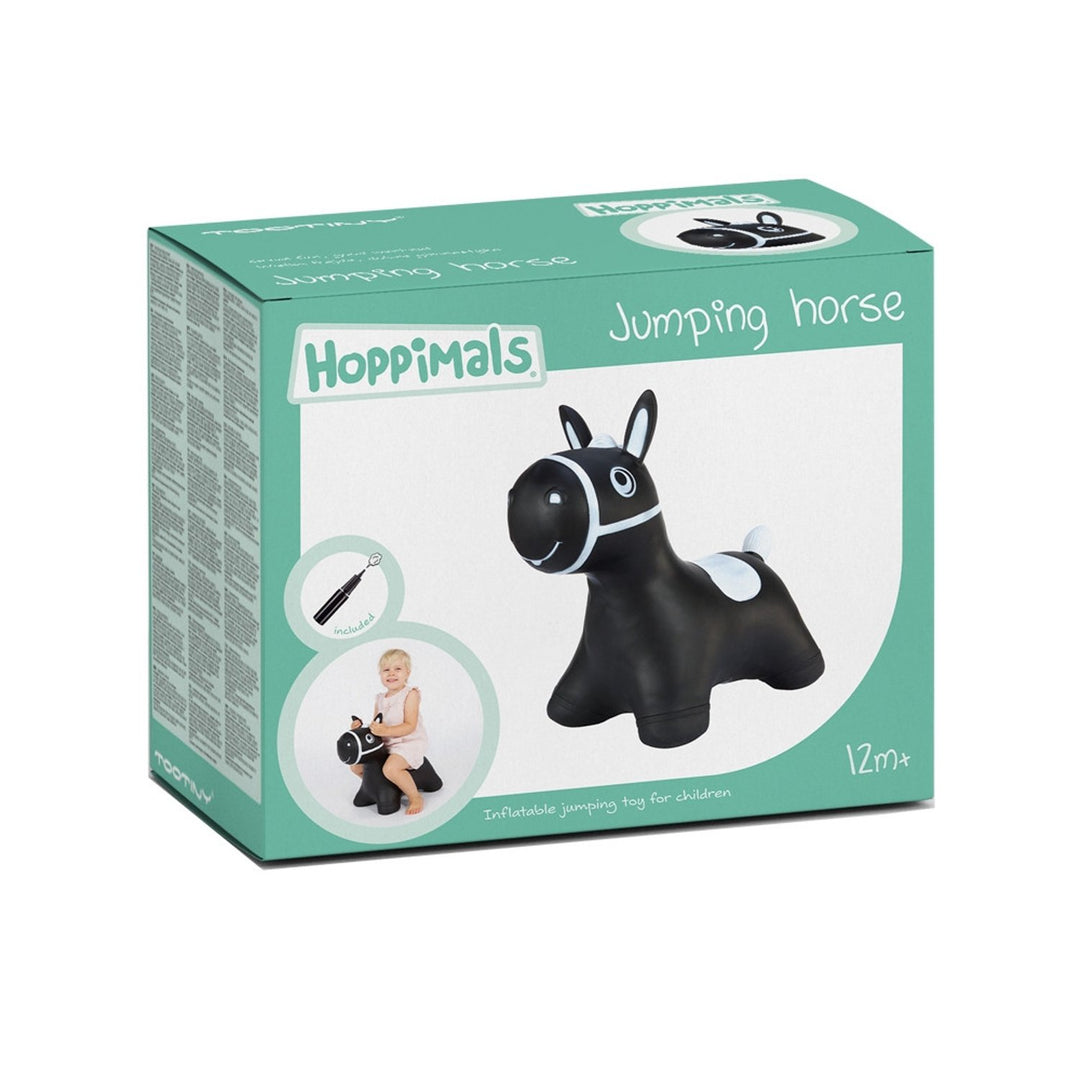 Hoppimals Black Horse Rubber Jumping Space Hopper Jumper Toy with Pump