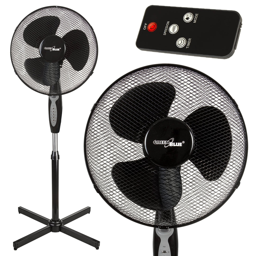 GreenBlue GB580 Floor fan 40W with 3 levels of airflow 1.25m high 1.5m with remote control and timer up to 7.5h GB580