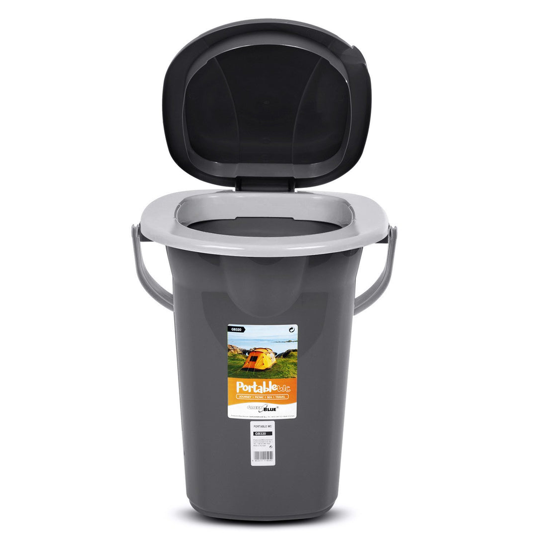 GreenBlue GB320 Portable Camping Toilet WC Bucket 19L Capacity with Handle and Seat - Anthracite & Grey