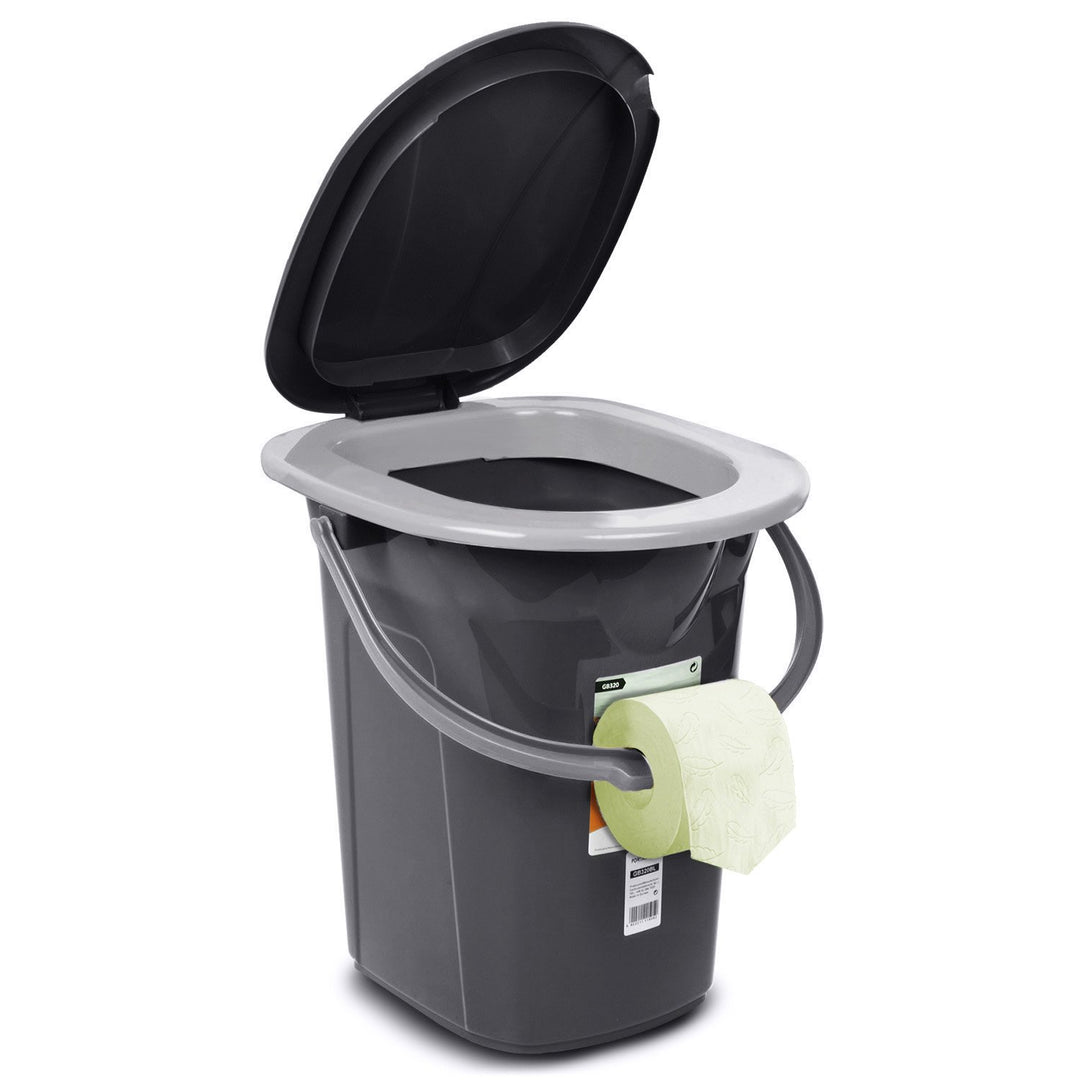 GreenBlue GB320 Portable Camping Toilet WC Bucket 19L Capacity with Handle and Seat - Anthracite & Grey