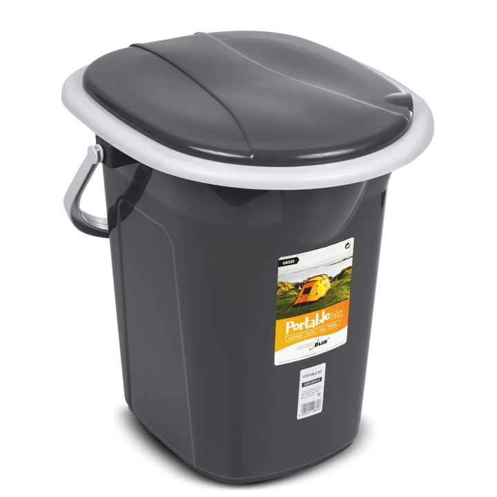 GreenBlue GB320 Portable Camping Toilet WC Bucket 19L Capacity with Handle and Seat - Anthracite & Grey