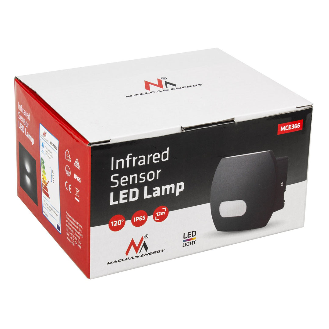 Lampa balla faoi stiúir Maclean Energy MCE366 le braiteoir PIR - PC + ALU, 20W (1200lm) Neodrach Bán 4000K IP65 liath