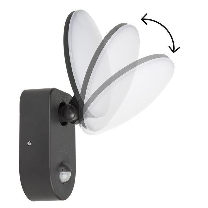 Lampa balla faoi stiúir Maclean Energy MCE367 le braiteoir PIR - PC + ALU, 15W (1100lm) Neodrach Bán 4000K IP65 liath