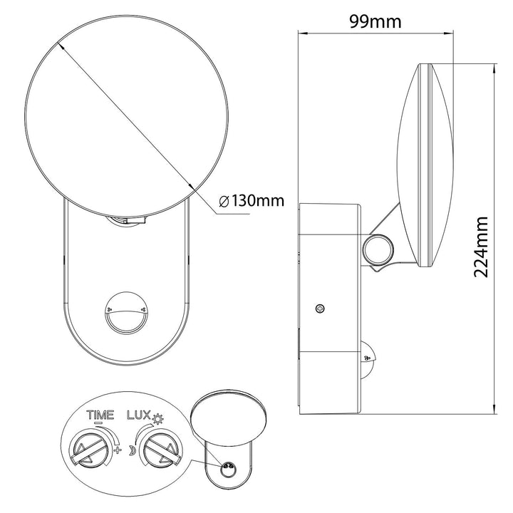 Lampa balla faoi stiúir Maclean Energy MCE367 le braiteoir PIR - PC + ALU, 15W (1100lm) Neodrach Bán 4000K IP65 liath