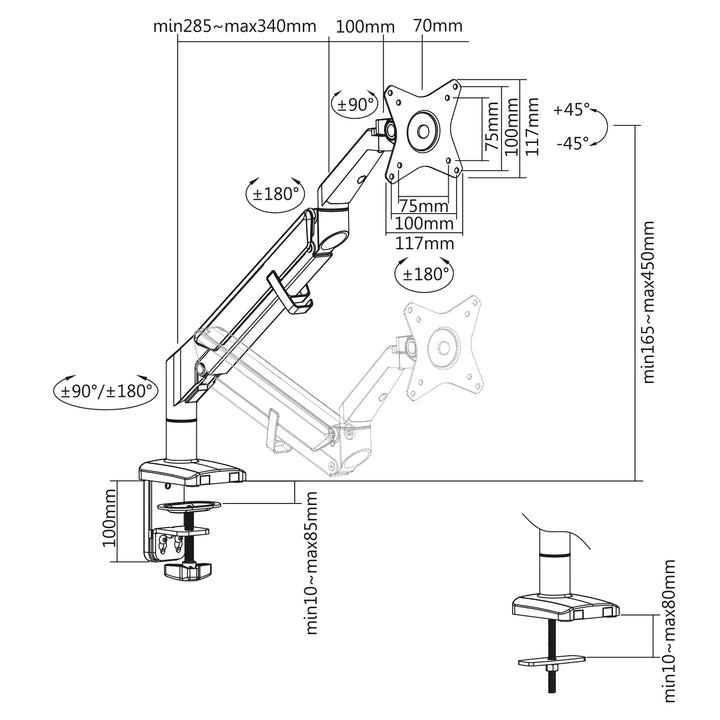 Monatóireacht a dhéanamh ar Ergo Office ER-405G Deasc Sealbhóir Lúibín Mount Swivel Tilt Rothlaigh 13" - 32" VESA Uilíoch