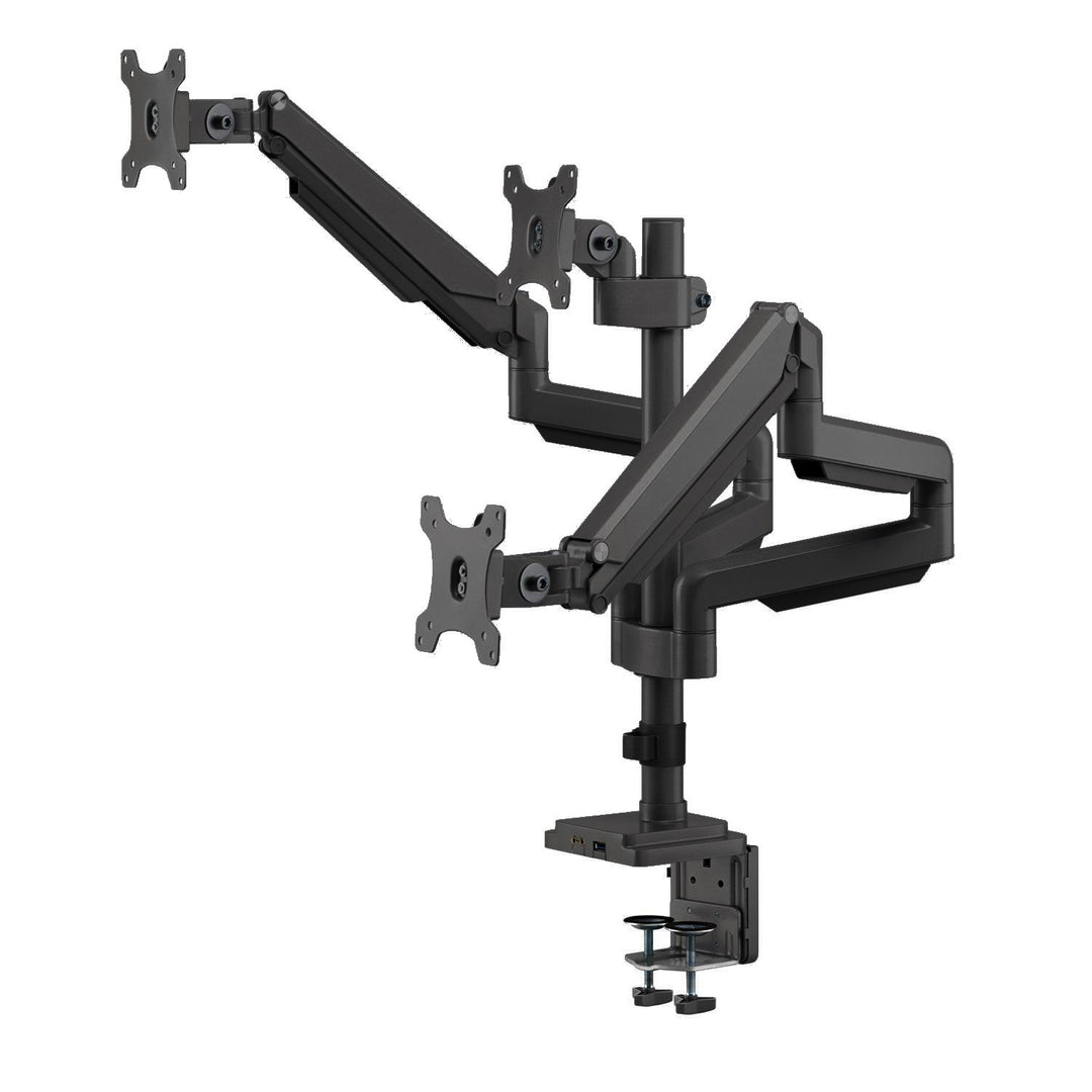 Ergo Office ER-408B Bracket for 3 Monitors Desk Mount 1x USB 3.0 Arm Adjustable Swivel Tilt Rotateable 13" - 32" VESA