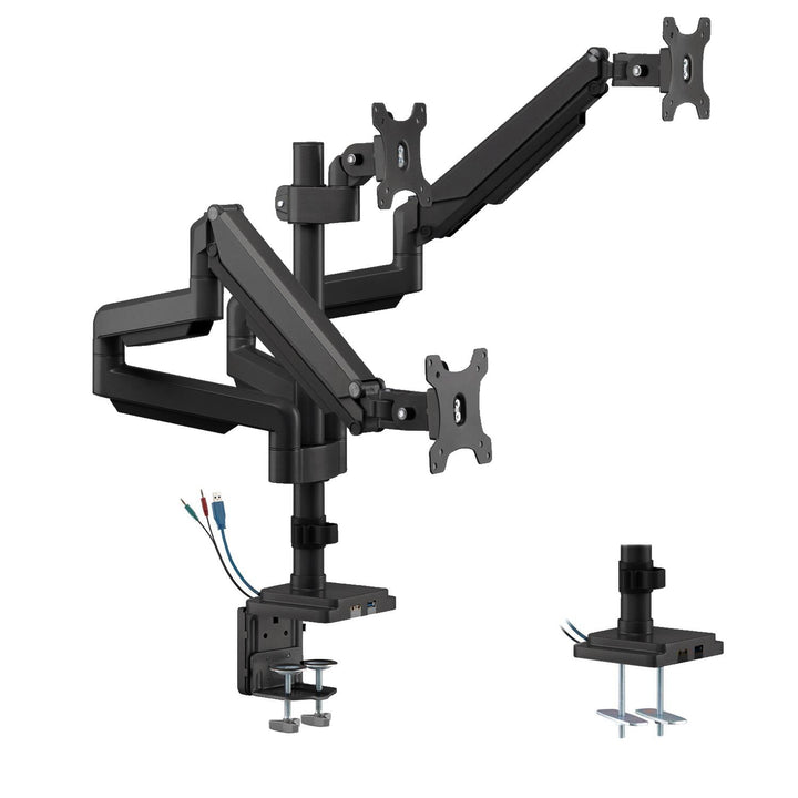 Lúibín Ergo Office ER-408B le haghaidh 3 mhonatóir Deasc Mount 1x USB 3.0 Lámh inchoigeartaithe Tilt sclóine Inathraithe 13" - 32" VESA