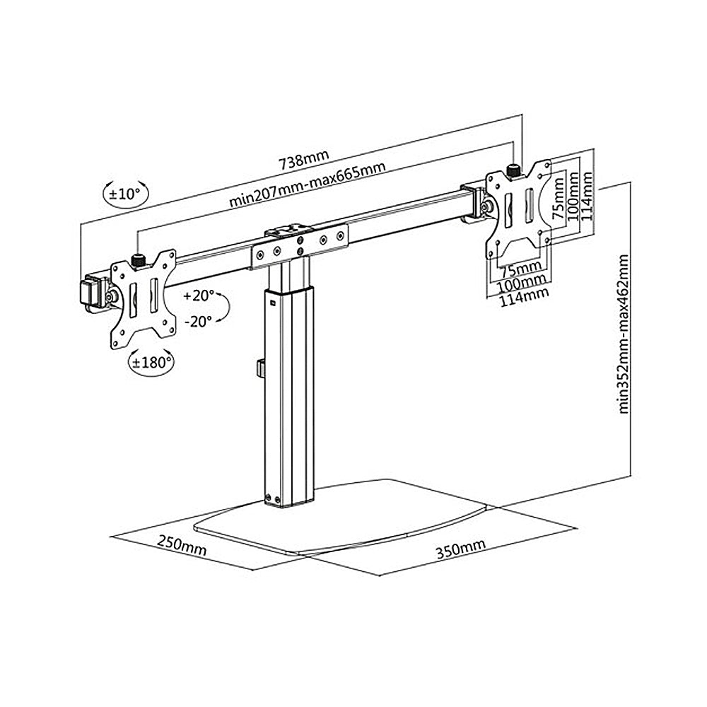 ERGOOFFICE ER-411 Uilíoch 2 x Monatóir Sealbhóir Lúibín Seasamh Saor in Aisce do Dhá Monatóirí 17" - 27'' 2 x 6kg