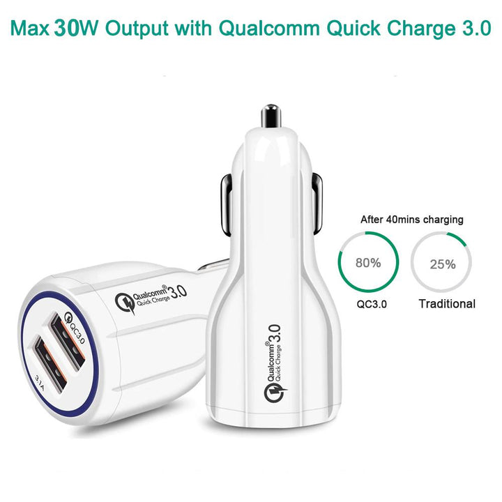 Charger USB 2-sliotán 12-24V Toitíní Gile Muirear Tapa 3.0 1x QC3.0 5V / 3A, 9V / 1.8A, 12V / 1.6A 1x 5V / 3.1A