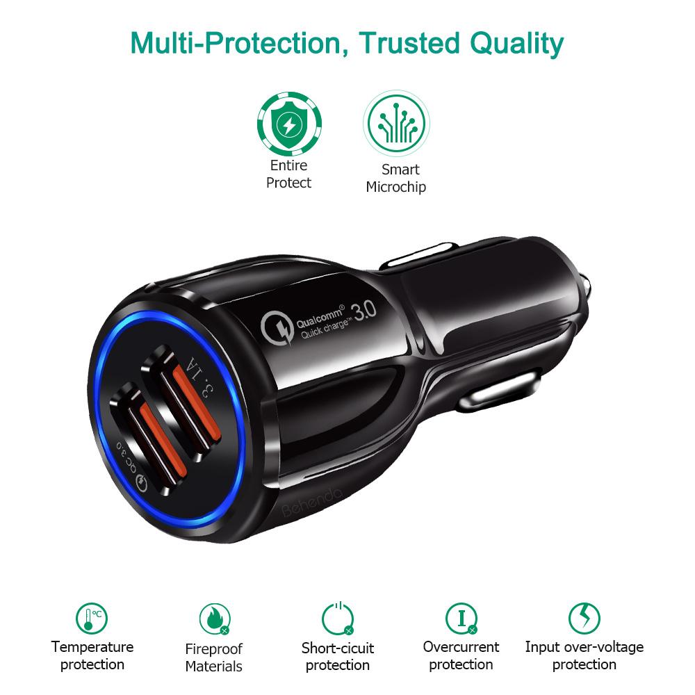 2-slot USB Charger 12-24V Cigarette Lighter Quick Charge 3.0 1x QC3.0 5V / 3A, 9V / 1.8A, 12V / 1.6A 1x 5V / 3.1A