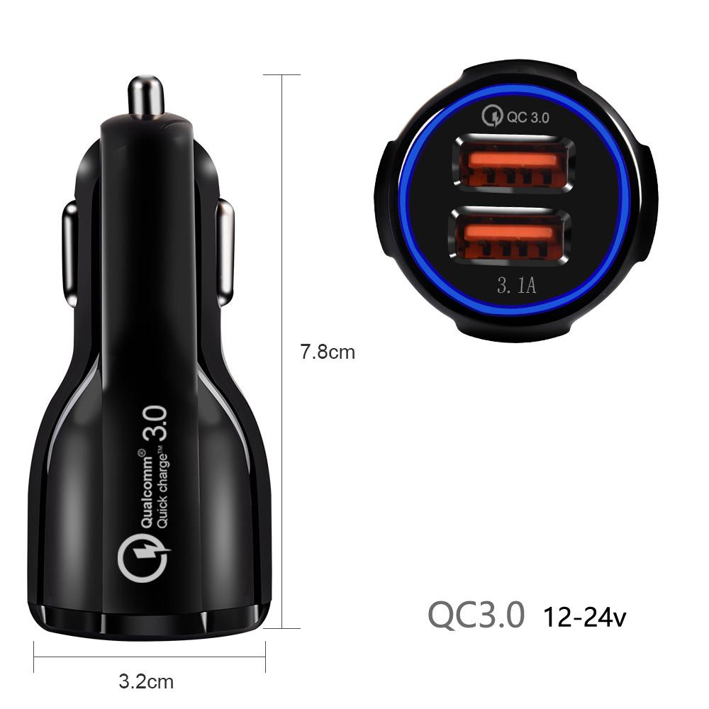 2-slot USB Charger 12-24V Cigarette Lighter Quick Charge 3.0 1x QC3.0 5V / 3A, 9V / 1.8A, 12V / 1.6A 1x 5V / 3.1A