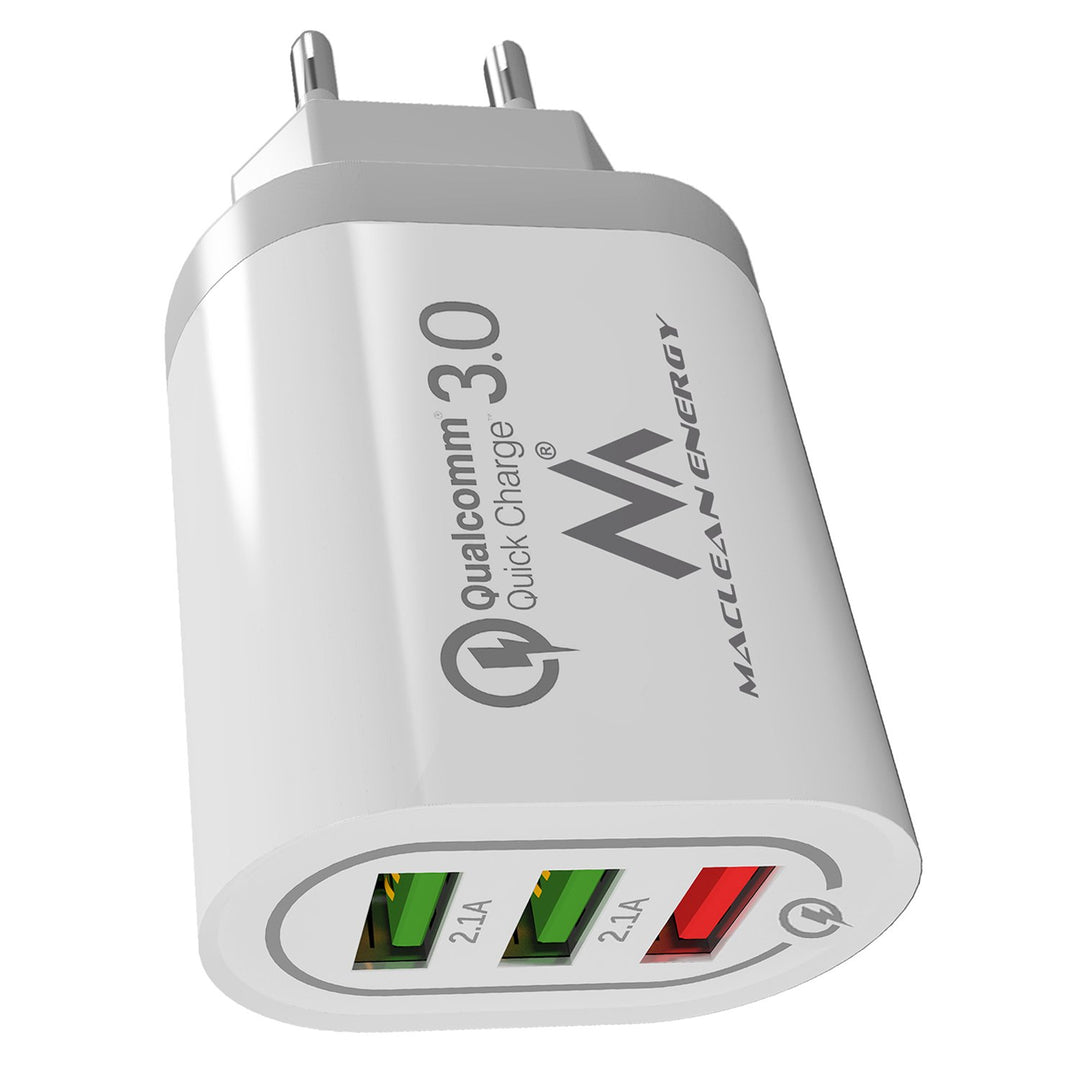 1xQC 3.0 Maclean Energy MCE479 W charger - white Qualcomm Quick Charge QC 3.0 - 3.6-6VV / 3A, 6-9V / 2A, 9-12V / 1.5A and 2 sockets 5V / 2.1A