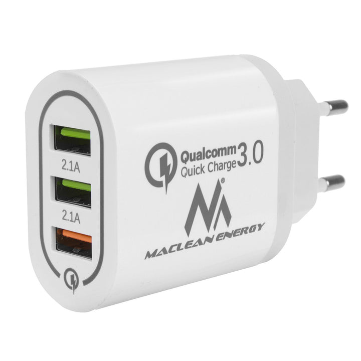 1xQC 3.0 Maclean Energy MCE479 W charger - white Qualcomm Quick Charge QC 3.0 - 3.6-6VV / 3A, 6-9V / 2A, 9-12V / 1.5A and 2 sockets 5V / 2.1A