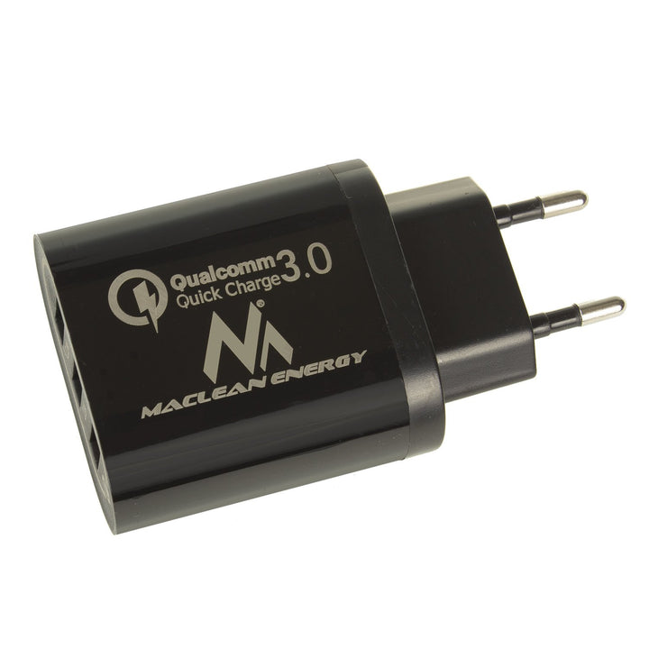 1xQC 3.0 Maclean Energy MCE479 B charger - black Qualcomm Quick Charge QC 3.0 - 3.6-6VV / 3A, 6-9V / 2A, 9-12V / 1.5A and 2 sockets 5V / 2.1A