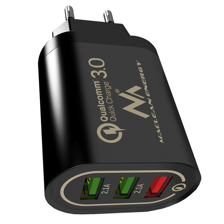 1xQC 3.0 Maclean Energy MCE479 B charger - black Qualcomm Quick Charge QC 3.0 - 3.6-6VV / 3A, 6-9V / 2A, 9-12V / 1.5A and 2 sockets 5V / 2.1A