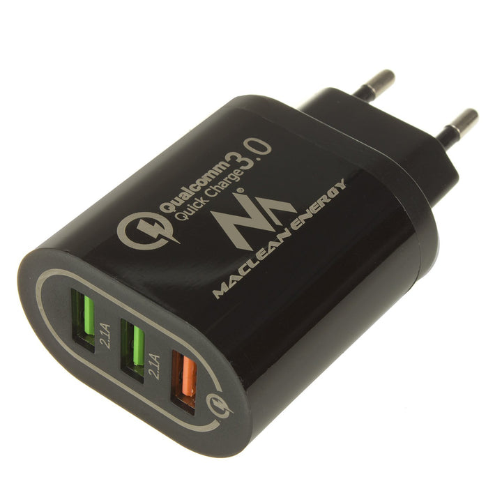 1xQC 3.0 Maclean Energy MCE479 B charger - black Qualcomm Quick Charge QC 3.0 - 3.6-6VV / 3A, 6-9V / 2A, 9-12V / 1.5A and 2 sockets 5V / 2.1A