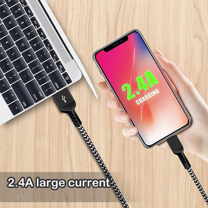 Cábla luchtaithe cábla USB go Lightning 1m Muirear Tapa 5V / 2.4A cábla sonraí Cábla luchtaithe tapa Tarchur sonraí cábla nasc braided níolón ardluais (8-bioráin)