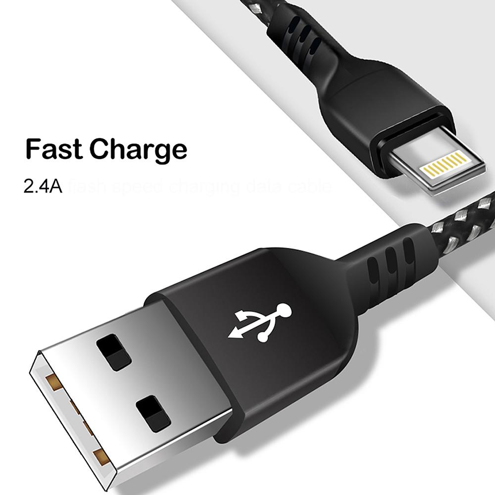 Cábla luchtaithe cábla USB go Lightning 1m Muirear Tapa 5V / 2.4A cábla sonraí Cábla luchtaithe tapa Tarchur sonraí cábla nasc braided níolón ardluais (8-bioráin)