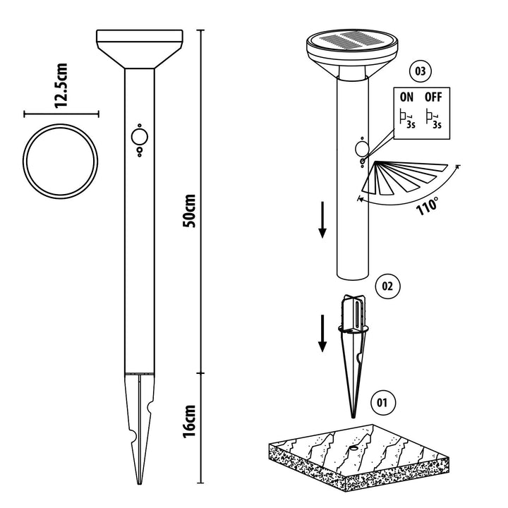 Lampa gréine LED le braiteoir Maclean, dubh, IP44, 3 mhodh solais, ceallraí Li-ian 18650 3.7V 1200 mAh, braiteoir tiomáint-isteach, MCE465 B