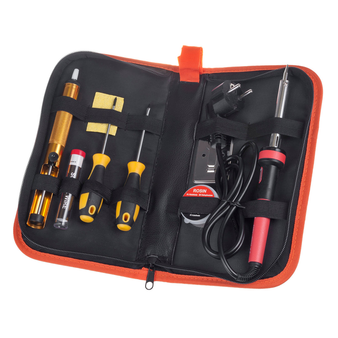 Soldering Iron Kit 60W Tin Rosin Suction Cup Stand Screwdrivers, Carrying Case