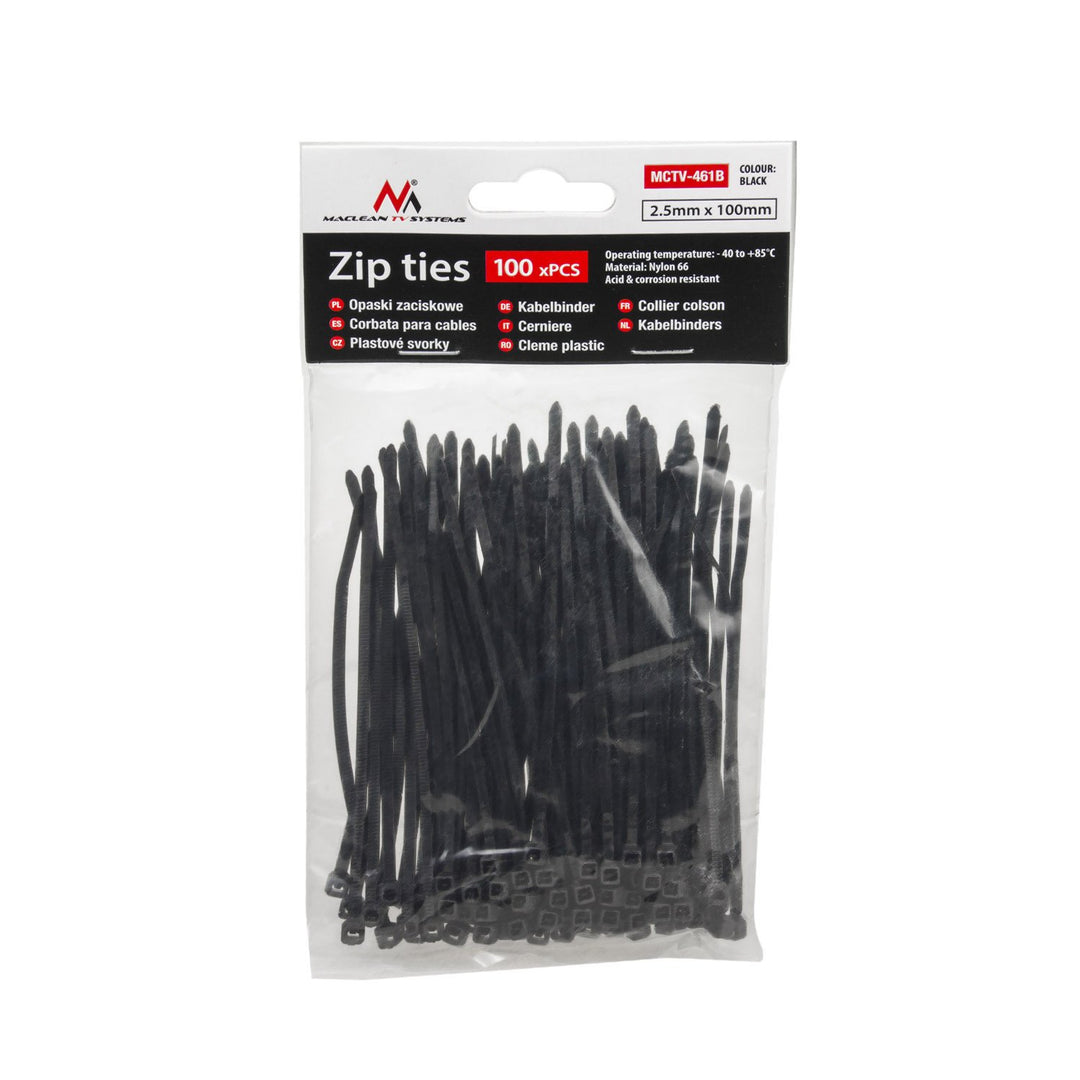 100 PCS Cable Zip Ties Black UV Resistant - 40°C + 85°C 100mm Flexible