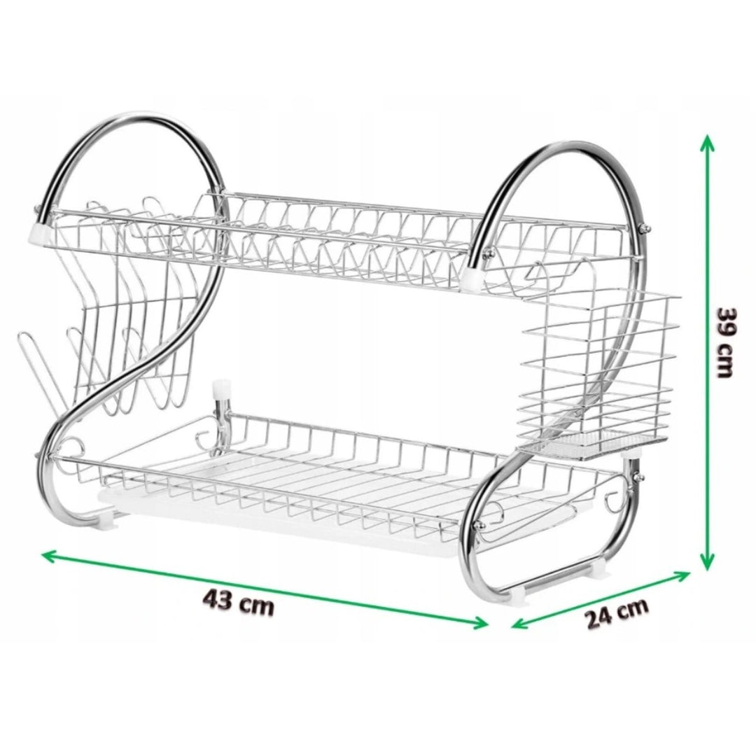 Maestro MR-1025-43 2-Level Dish Draining Rack Chrome Plated Steel Removable Tray