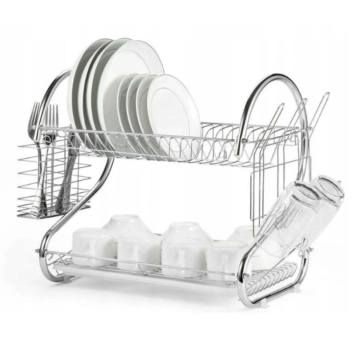 Maestro MR-1025-43 2-Level Dish Draining Rack Chrome Plated Steel Removable Tray