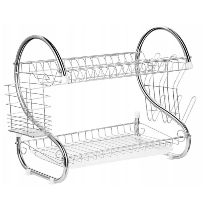 Maestro MR-1025-43 2-Level Dish Draining Rack Chrome Plated Steel Removable Tray