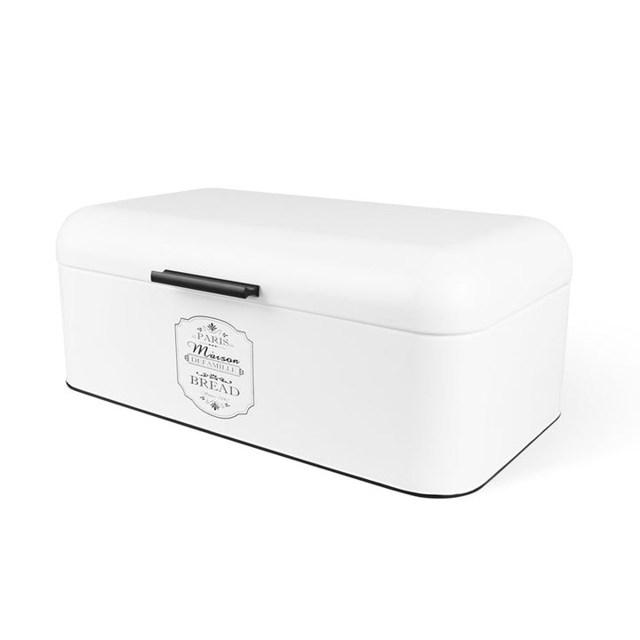 Metal Bread Bin Container Box Stainless Steel Lid White