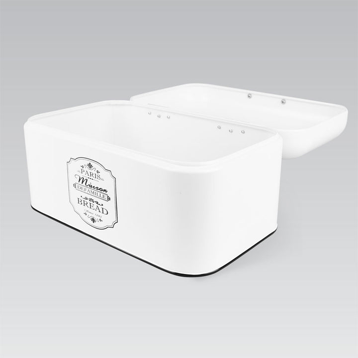 Metal Bread Bin Container Box Stainless Steel Lid White