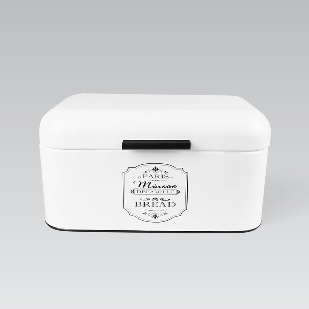 Metal Bread Bin Container Box Stainless Steel Lid White