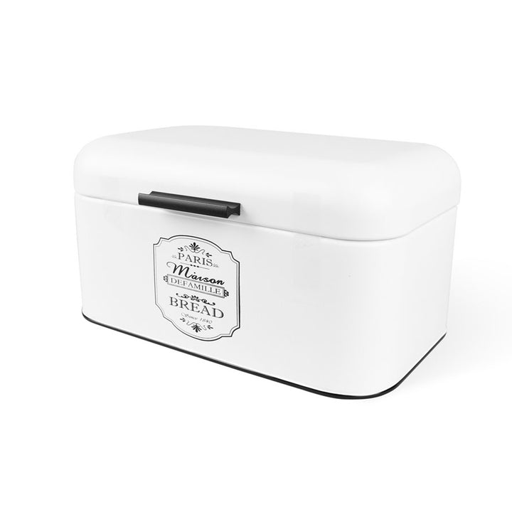 Metal Bread Bin Container Box Stainless Steel Lid White