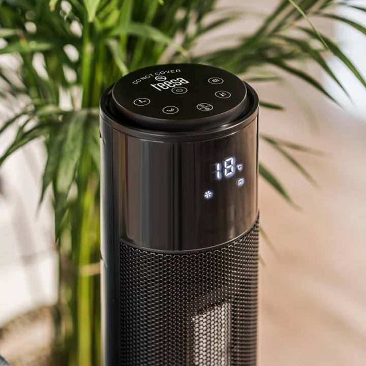 Fan heater, tower heater, 1000 / 2000W, 90 ° , 3 temperature settings, flame effect, remote control