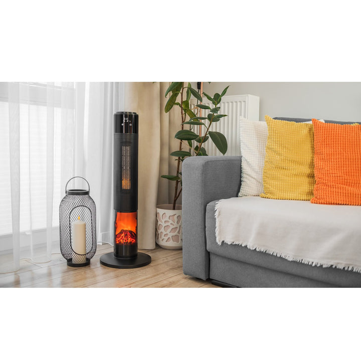 Fan heater, tower heater, 1000 / 2000W, 90 ° , 3 temperature settings, flame effect, remote control