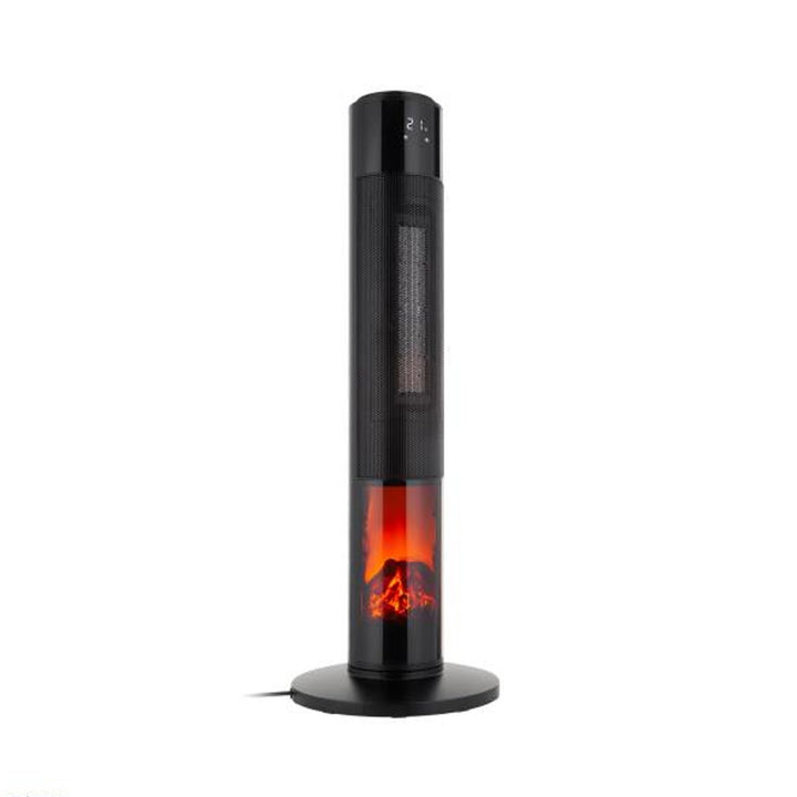 Fan heater, tower heater, 1000 / 2000W, 90 ° , 3 temperature settings, flame effect, remote control