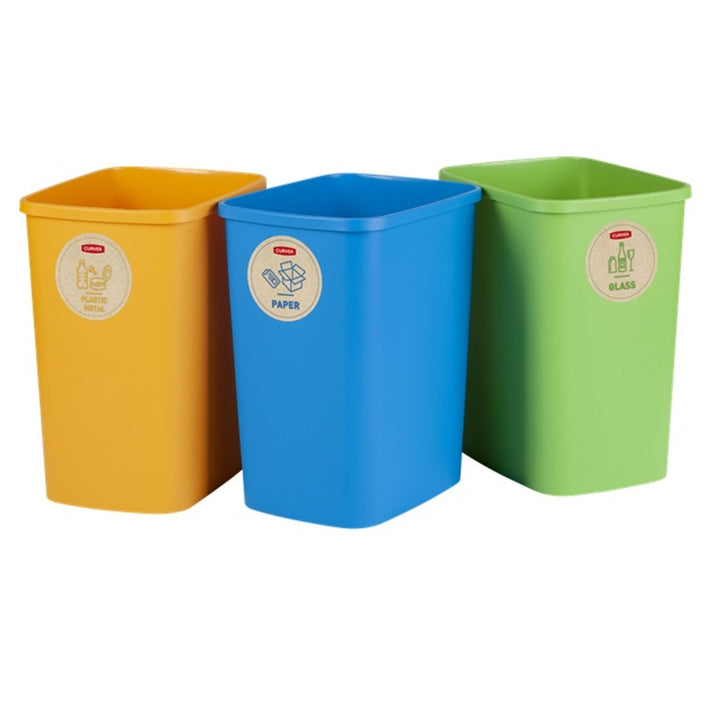 Curver 249841 Waste Bin Recycling Set 3 PCS Sorting Paper Glass Plastic Eco Friendly 3x9L