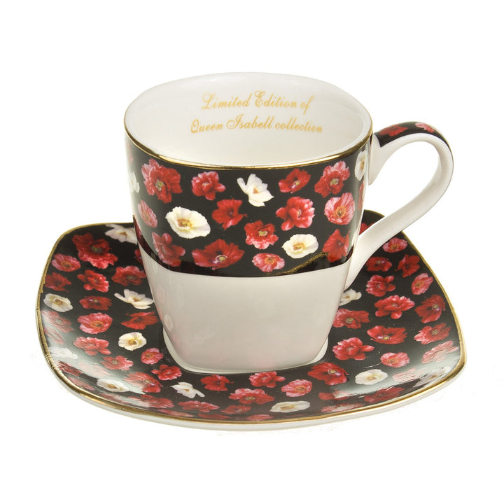 Queen Isabell W20PWB06-09646 Espresso Elegant Porcelain Cup Ser With Saucer