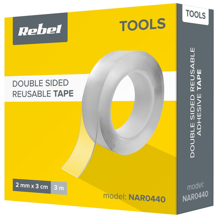 Rebel NAR0440 Double Sided Reusable Tape Nano Adhesive Removable 3 m Mounting Washable Clear