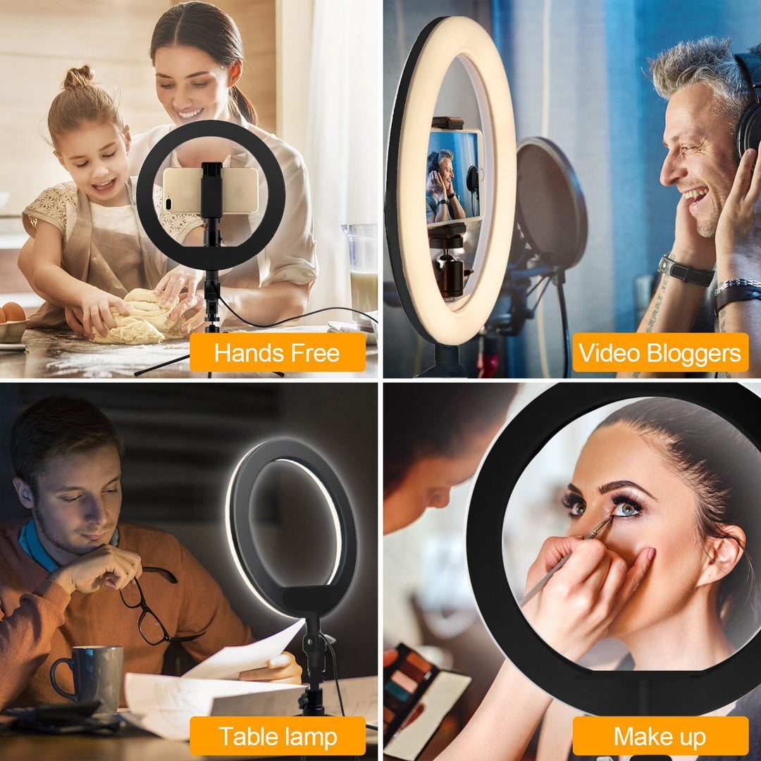 Maclean MCE610 10" 12W LED Ring Light with Tripod Stand and Bluetooth Shutter 3 Colours 10 brightness levels 10% -100% Adjustable brightness 160 LED Smartphone  lighting light