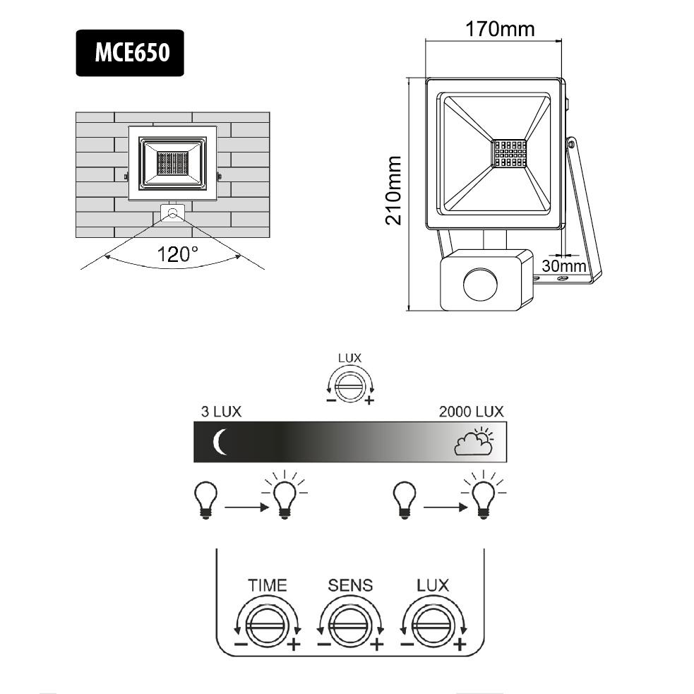 Maclean MCE650 NW PIR LED floodlight with Maclean motion sensor, slim 50W, 4000lm, neutral white (4000K), IP44, MCE650 NW PIR