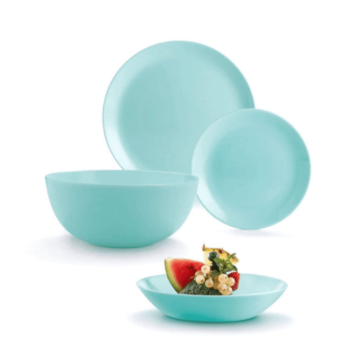 19 PCS Dining Set Plate Salad Bowl Service for 6 People Tempered Glass Turquoise