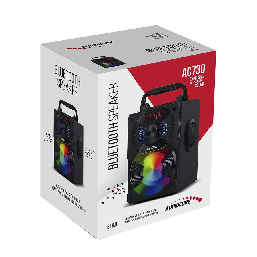 Audiocore AC730 Portable Bluetooth Speaker / Radio / SD / MMC / Aux-in / USB / Lighting / Remote Control / Telescopic Antenna / Microphone Connection