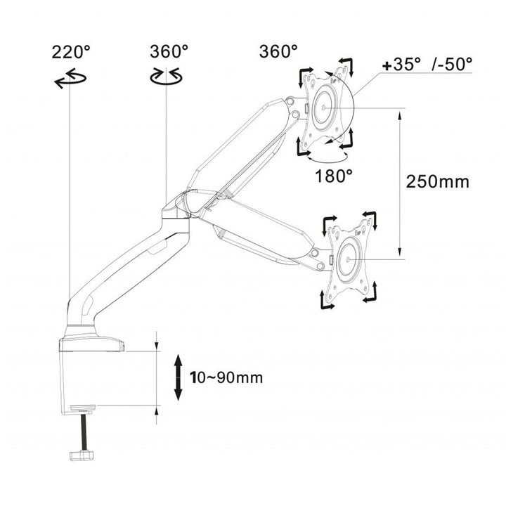 DESK MOUNT BRACKET FOR LED LCD MONITOR USB 3.0 10-32 "Art L-17GD
