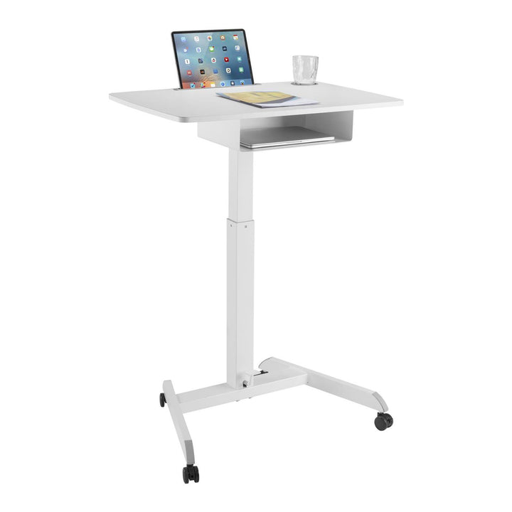 Maclean MC-903W Height Adjustable Workstation Desk with Casters Drawer Laptop Sit Stand Desk 113cm max. 8kg White