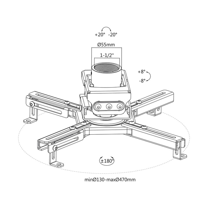 Maclean MC-913 Universal Projector Bracket Ceiling Mount Adjustable Steel Tilting Rotatable 35kg