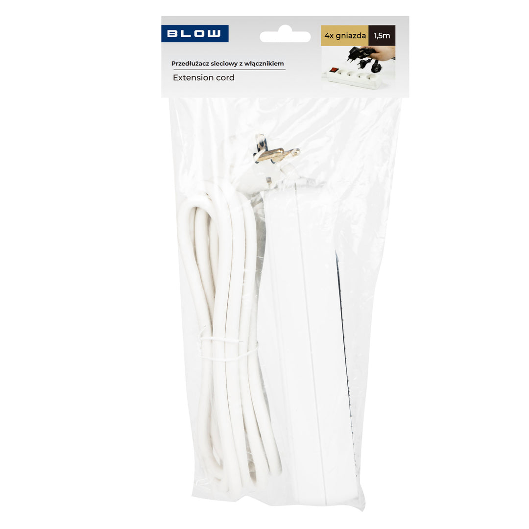 Cábla síneadh le talamh 4 soicéad le lasc 1,5m bán PR-470wsp 3x1,5mm Buille